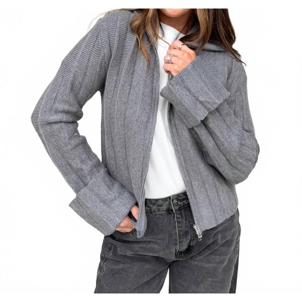 NEW FORE COLLECTION collared zip-up sweater in gray